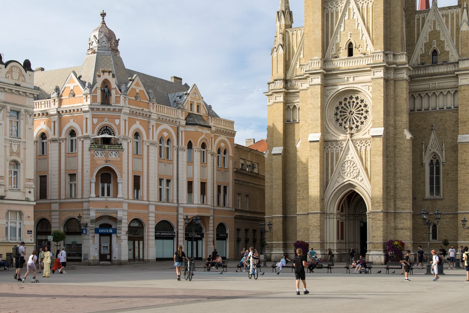 Liberty Square in Novi Sad with the portal of the Name of Mary Church