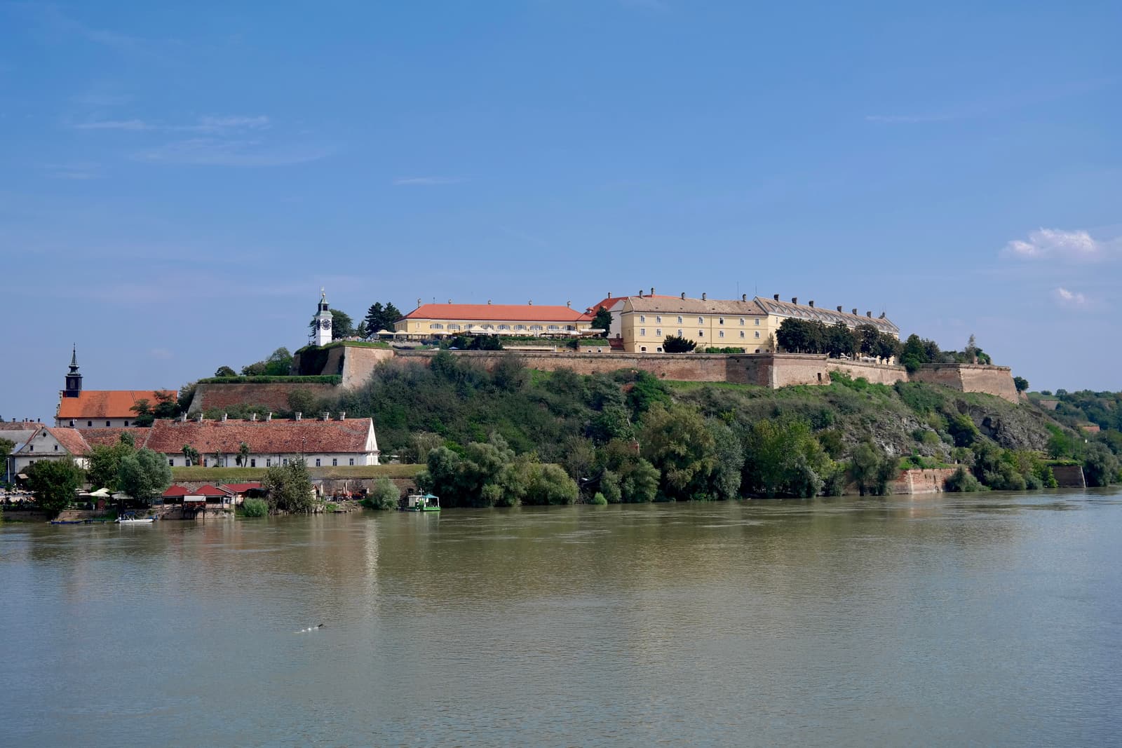 Petrovaradin Fortress above the Danube seen from the Novi Sad bank