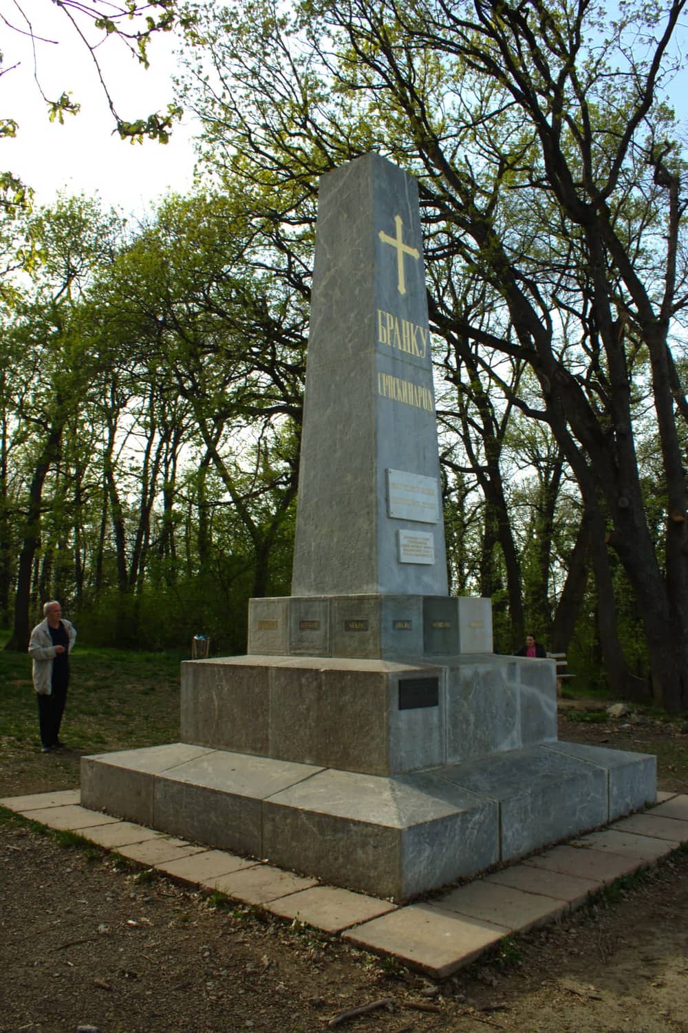 The stone obelisk on the grave of Branko Radičević in the forest at Stražilovo